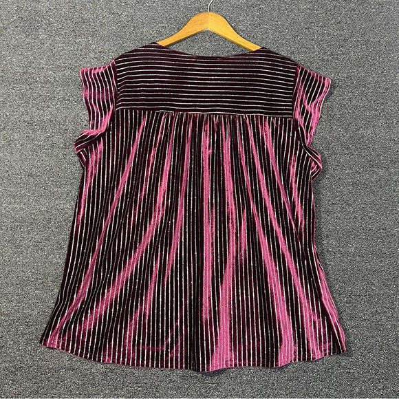 Savanna Jane Women's Plus Size 1X Wine Velvet Embroidered Top Metallic Striped - Picture 7 of 7